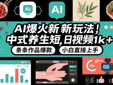 中式养生短视频AI玩法，日收益1K+爆款教程，小白上手指南