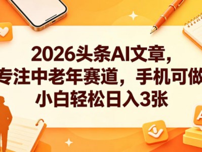头条AI文章中老年赛道教程，手机操作小白轻松盈利