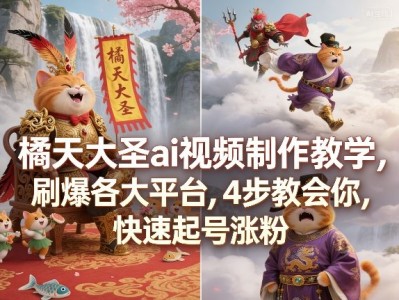 橘天大圣AI视频制作4步教学 快速起号涨粉教程