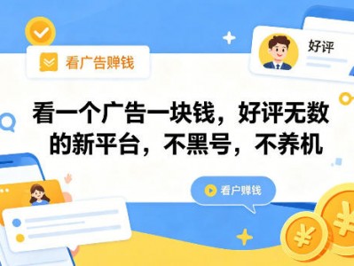 看一个广告一块钱，好评无数的新平台，不黑号，不养机揭秘