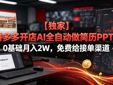 拼多多开店AI全自动做简历PPT0基础月入2W免费接单渠道