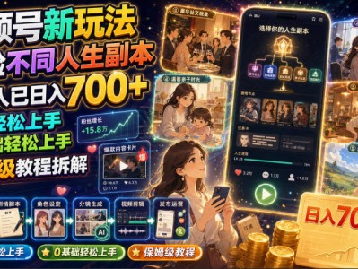 视频号新玩法体验不同人生副本，日入700+收益，小白0基础轻松上手
